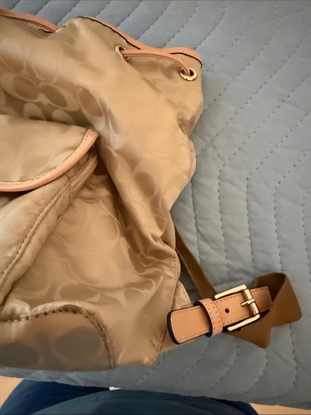 Coach Cream Signature Nylon Backpack with Pink Trim - Picture 10 of 13